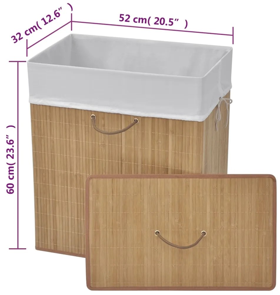 Cesto retangular para roupa suja bambu natural