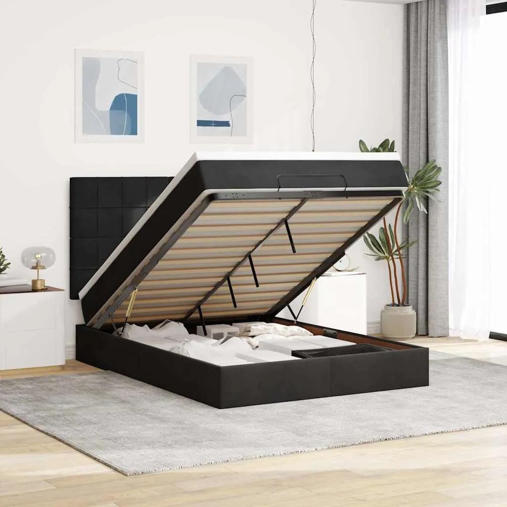 vidaXL Estrutura de cama otomana com colchões 140x190 cm veludo preto