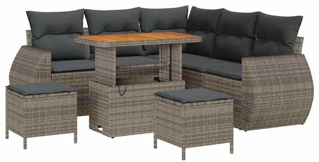 Conjunto de Sofás de Jardim vidaXL de 8 Peças com Almofadas Cinza Ratt