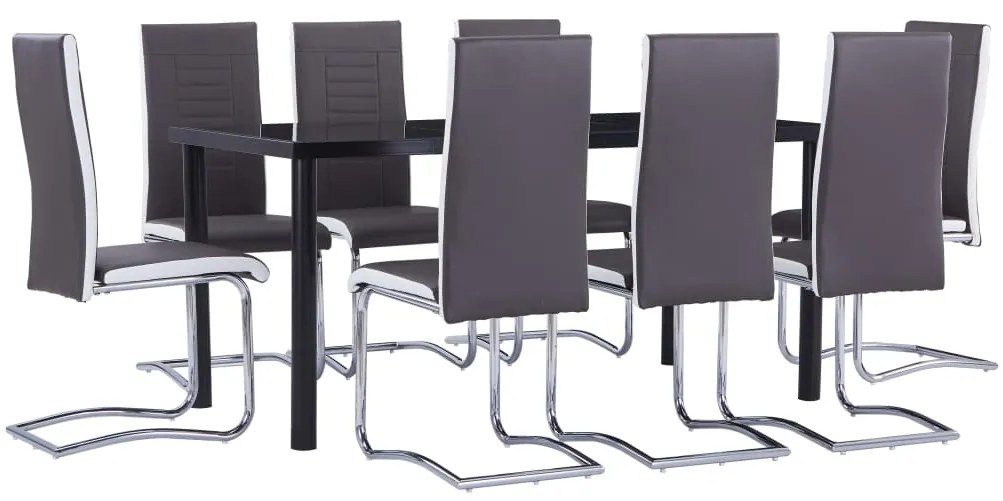vidaXL 9 pcs conjunto de jantar couro artificial cinzento