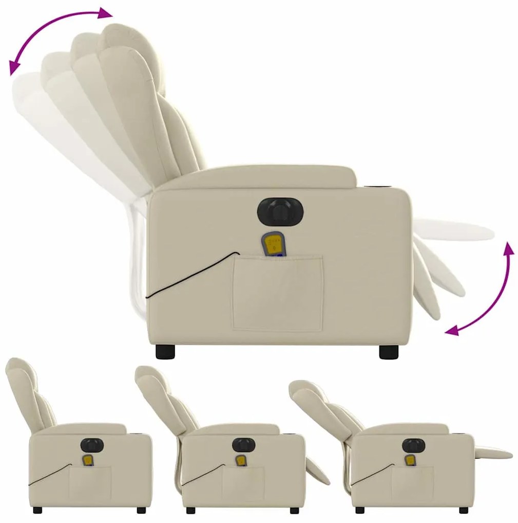 Poltrona massagens reclinável elétrica couro artificial creme
