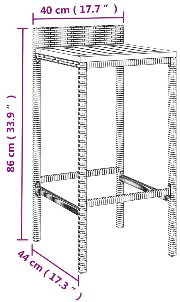 9 pcs conjunto de bar p/ jardim vime PE/acácia maciça cinzento
