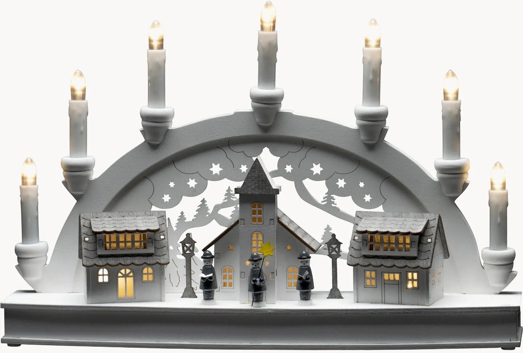 Arco de Natal LED em madeira de choupo com velas e temporizador Houses