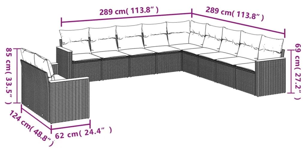 11 pcs conjunto sofás de jardim c/ almofadões vime PE bege