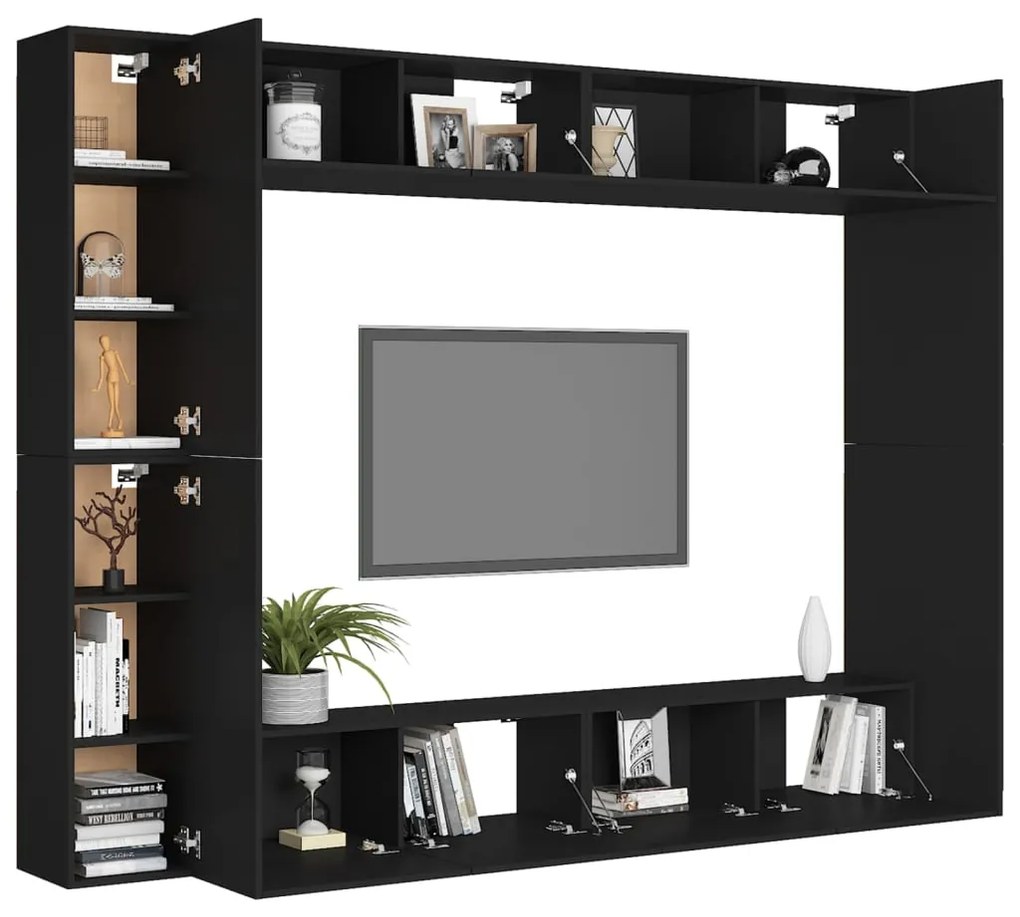 8 pcs conjunto de móveis de TV derivados de madeira preto