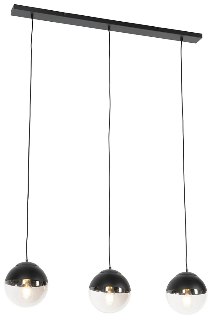 Candeeiro de suspensão retro preto com vidro transparente oblongo 3 luzes - Eclipse