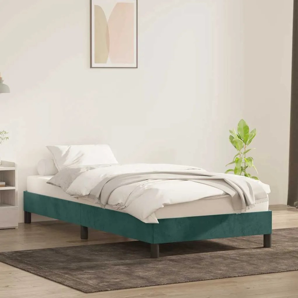 Estrutura de cama sem colchão 100x220 cm veludo verde-escuro
