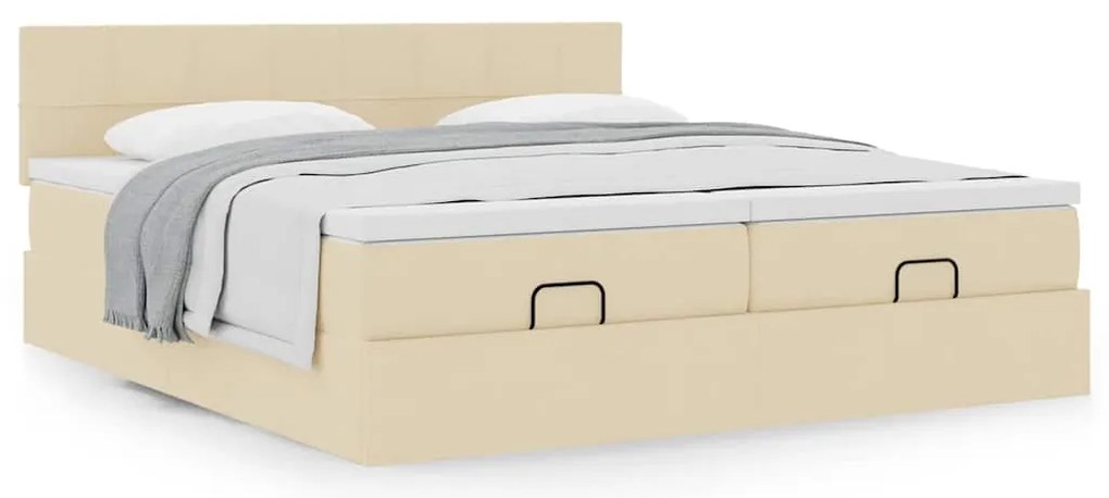Estrutura de cama otomana com colchões tecido creme 200x200cm