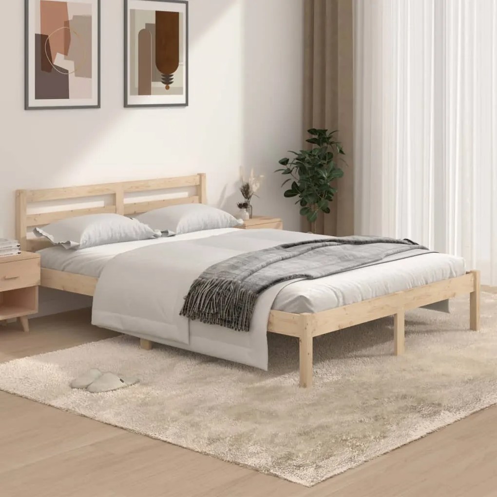 vidaXL Estrutura de cama casal 135x190 cm pinho maciço