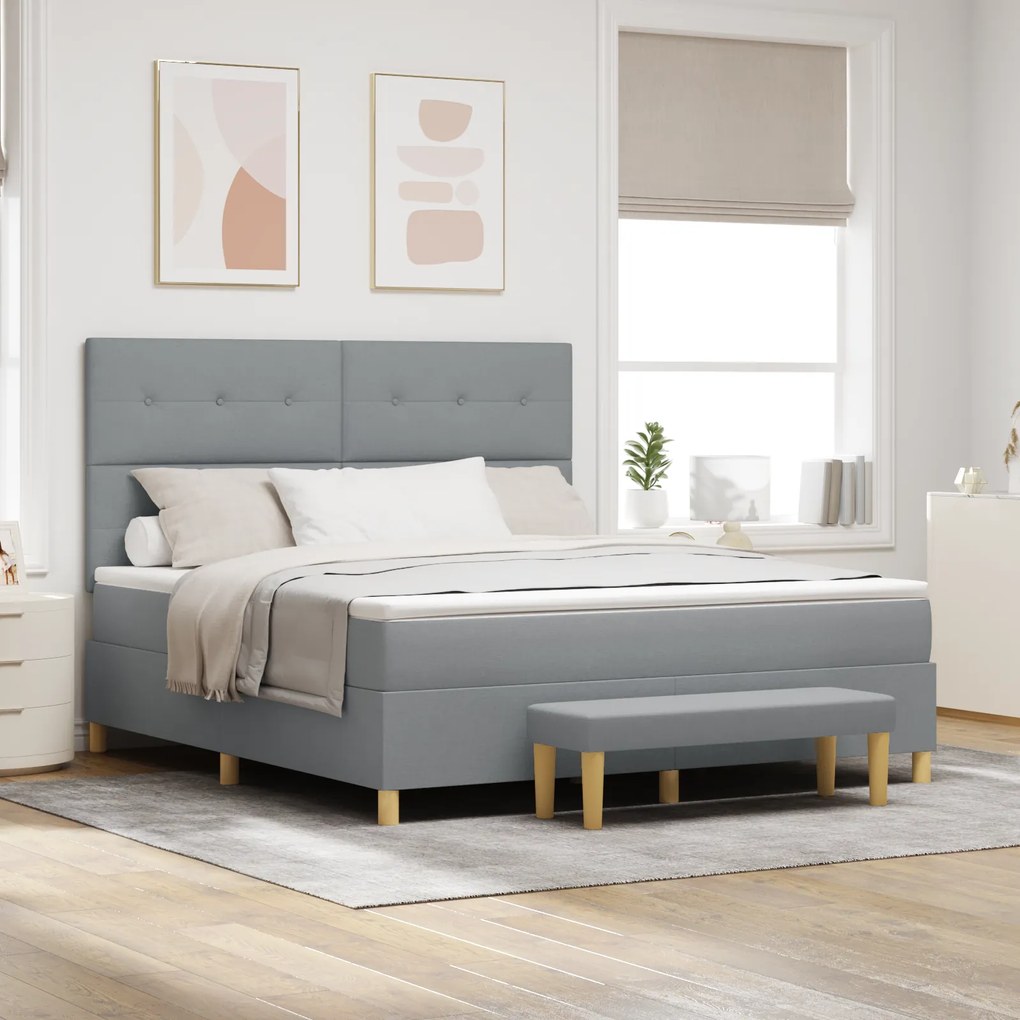 vidaXL Cama Box Spring com Colchão e Banco Cinza Claro 180x200 cm Tecido
