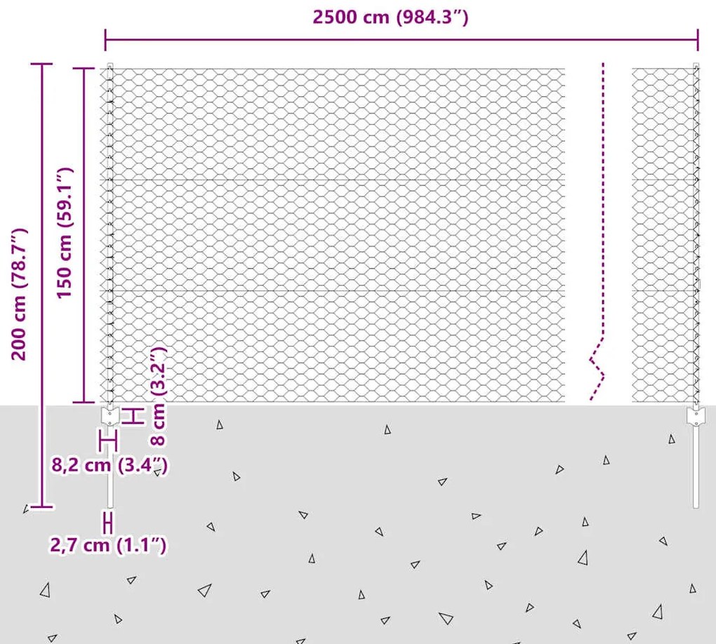 Conjunto de Cerca Conjunto de 2 Cinza Metal 25 x 1.5 m Robusto
