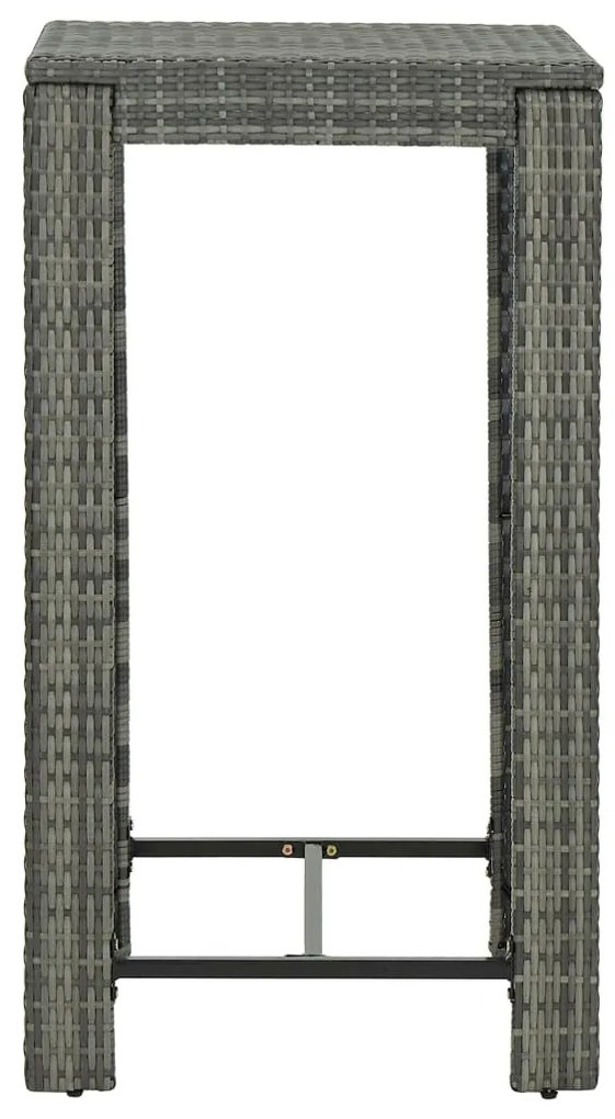 3 pcs conjunto de bar p/ jardim c/ almofadões vime PE cinzento