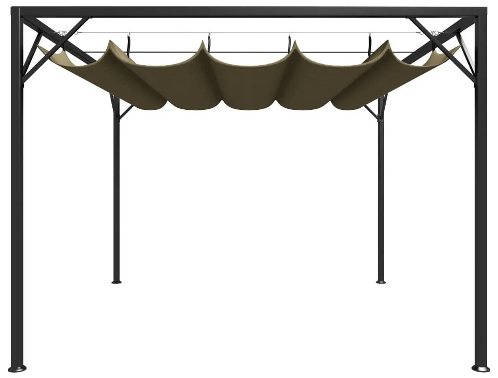 Gazebo jardim telhado retrátil 3x3 m 180 g/m² cinza-acastanhado