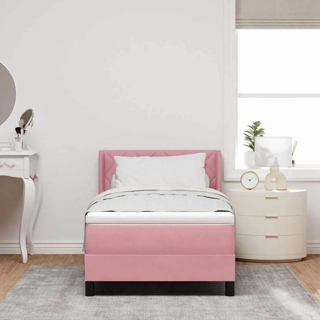 Cama Box Spring vidaXL com Colchão Rosa 90x190 cm Veludo