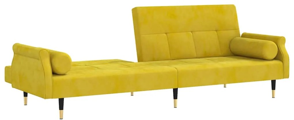 Sofá-cama com almofadões veludo amarelo