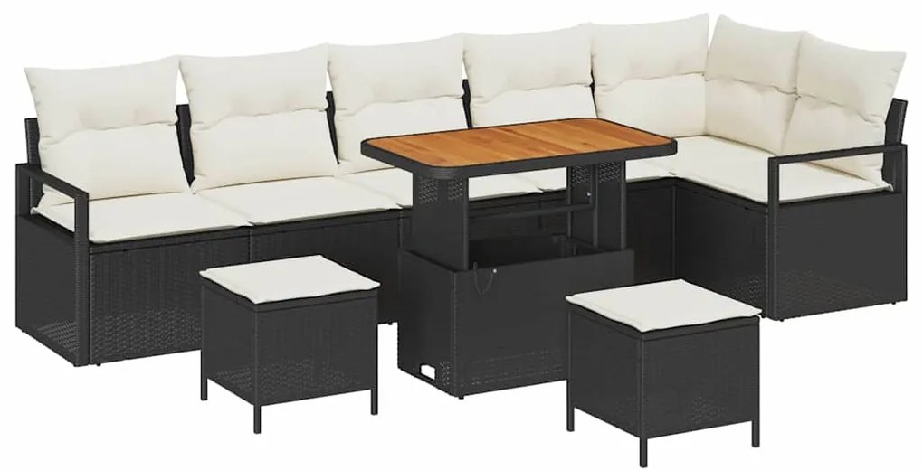 Conjunto de Sofás de Jardim de 9 Peças com Almofadas Preto Vime Políme