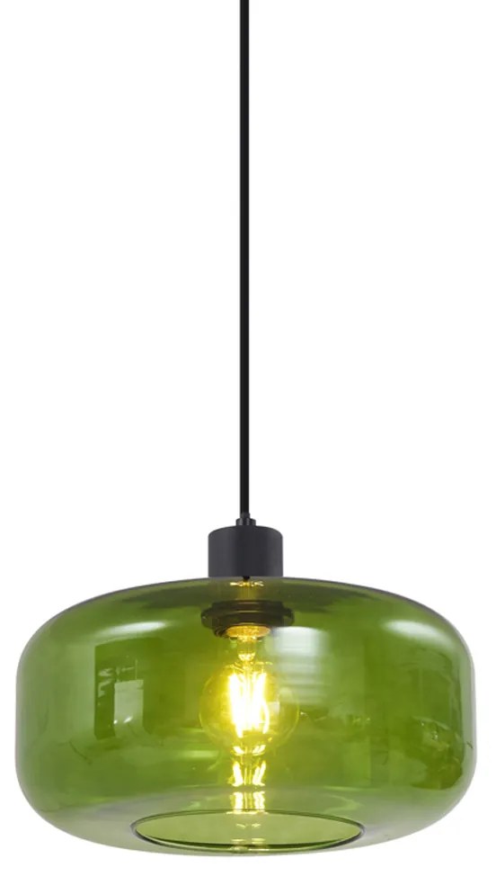 Candeeiro Pendente Retro Preto com Vidro Verde - Bizle Retro