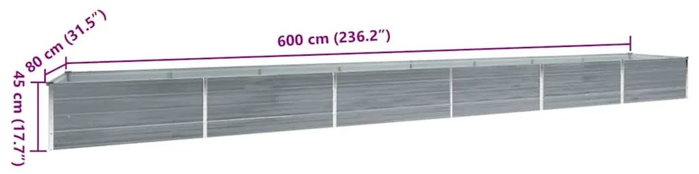 Canteiro elevado jardim aço galvanizado 600x80x45 cm cinzento