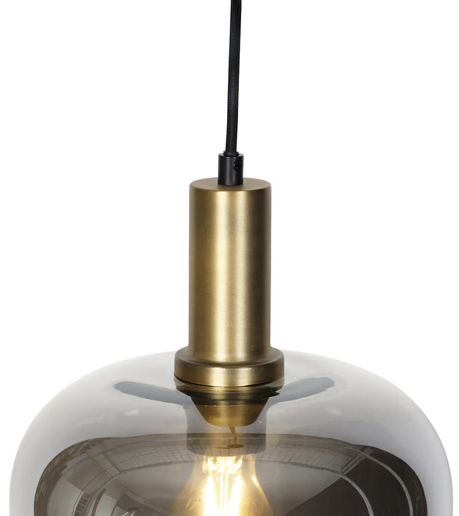 LED Candeeiro de suspensão inteligente preto com dourado e vidro fumê incl. Wifi G95 - Zuzanna Design