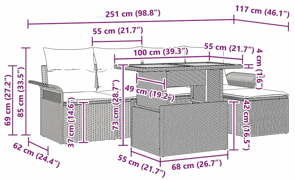 Conjunto de Jantar para Jardim 6 Peças com Almofadas Bege - Rattan de