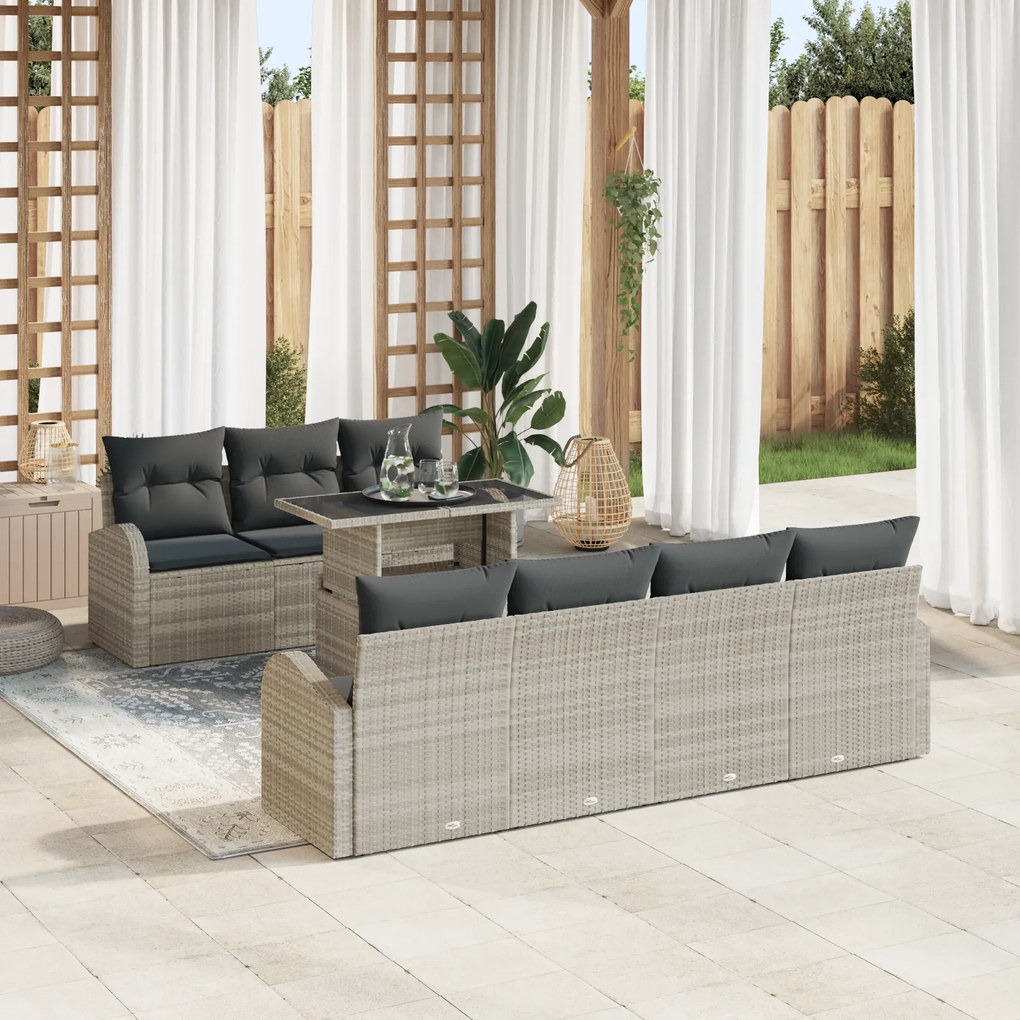 Conjunto de Sofás de Jardim de 8 Peças com Almofadas Cinza Claro Vime