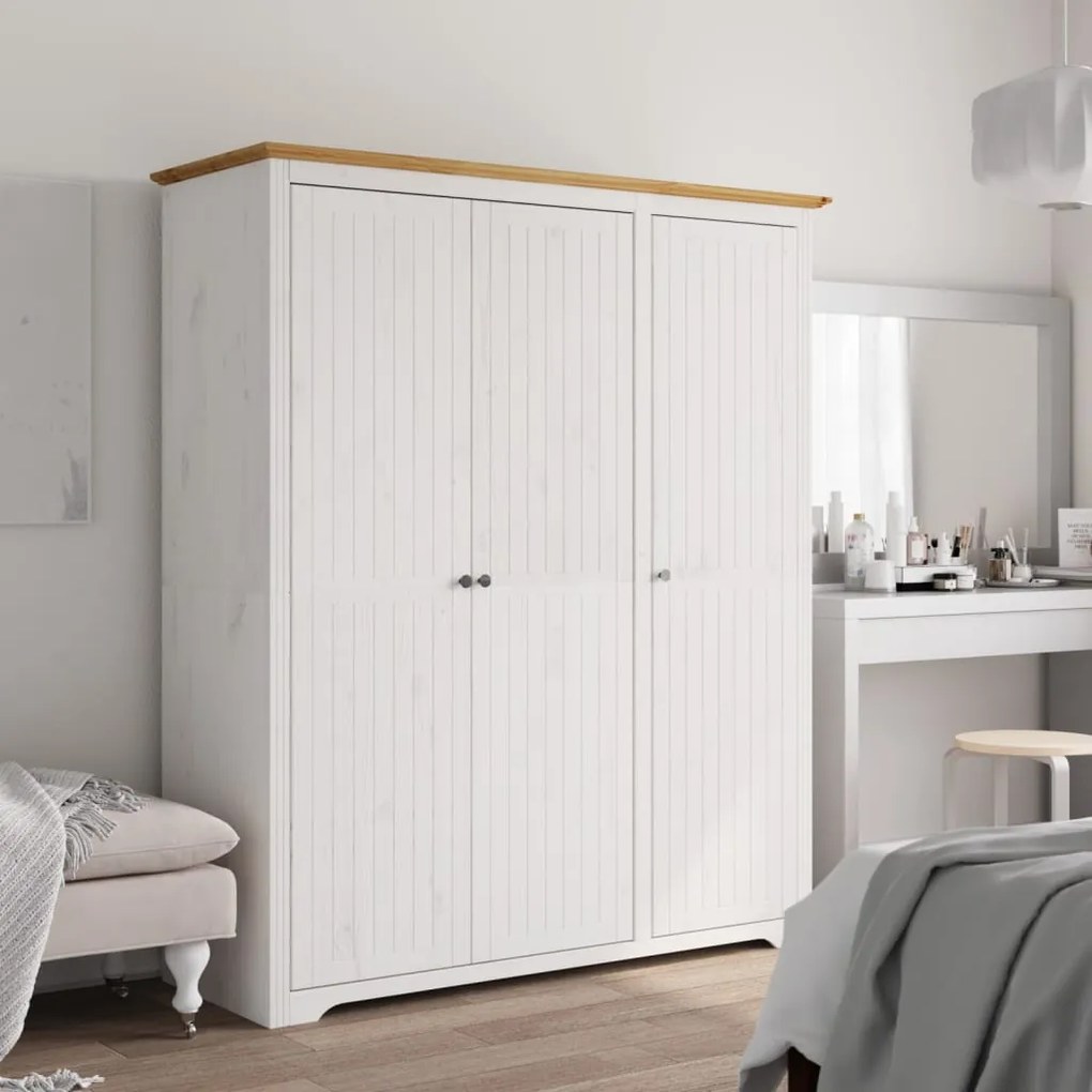 Roupeiro BODO 146x53,5x173 cm pinho maciço branco e castanho
