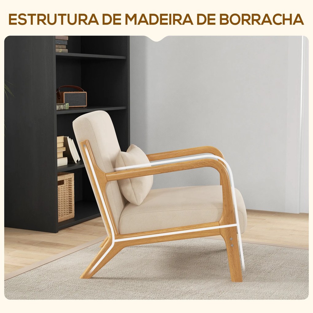 Poltrona "Porto" – 61x78x76 cm – Bege – Veludo – Design Nórdico