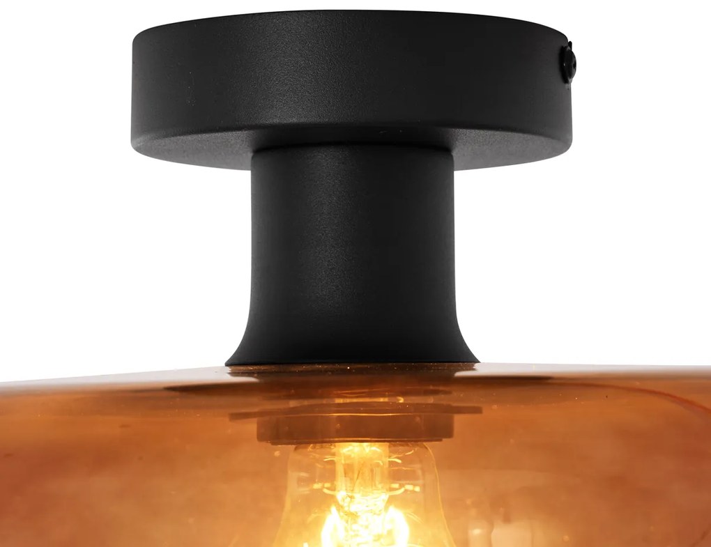 Candeeiro de Teto Retro Preto com Vidro Bronze - Bizle Retro