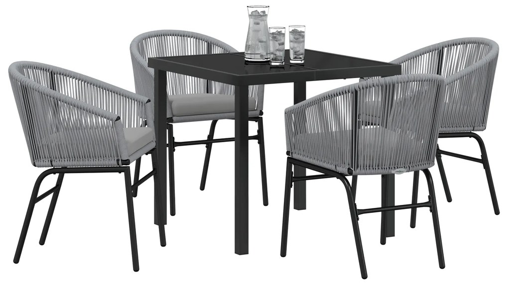 Conjunto de Jantar de Jardim de 5 Peças - Rattan Poliéster Cinza