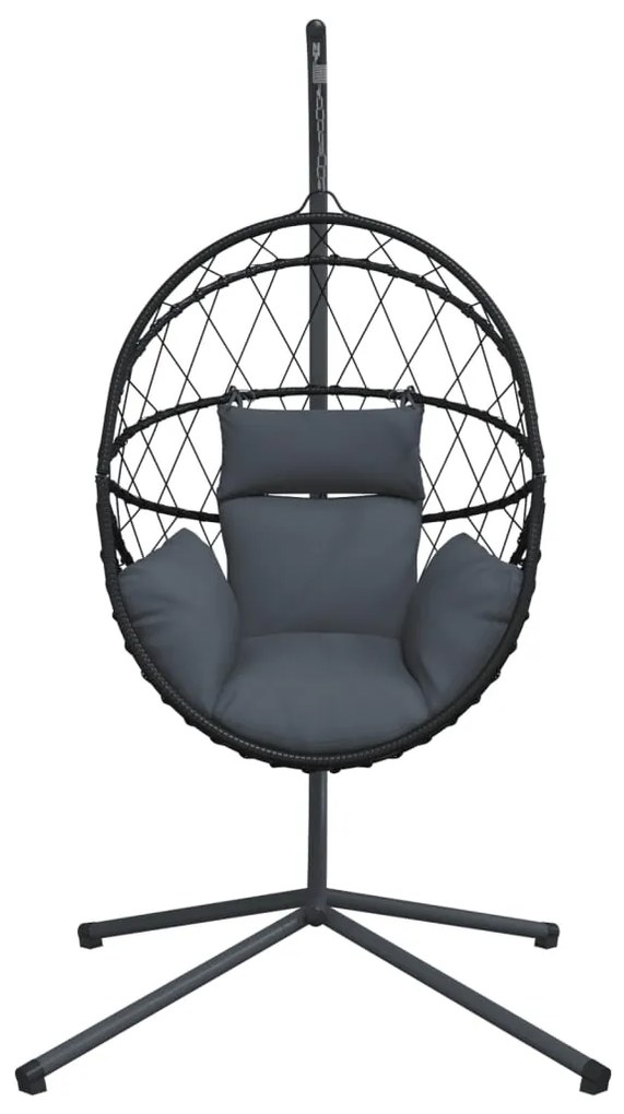 Cadeira forma de ovo suspensa c/ suporte vime/aço antracite