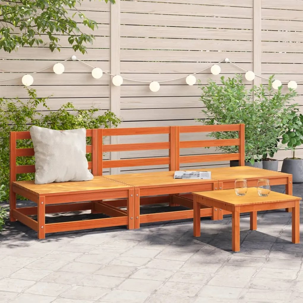 Sofás sem braços para jardim 3 pcs pinho maciço castanho-mel