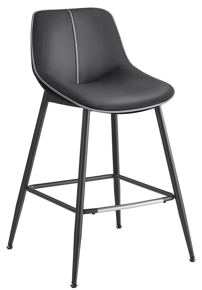 Conjunto 2 bancos de bar, encosto ergonómico, PU, pernas metálicas, 62 cm, cor preto