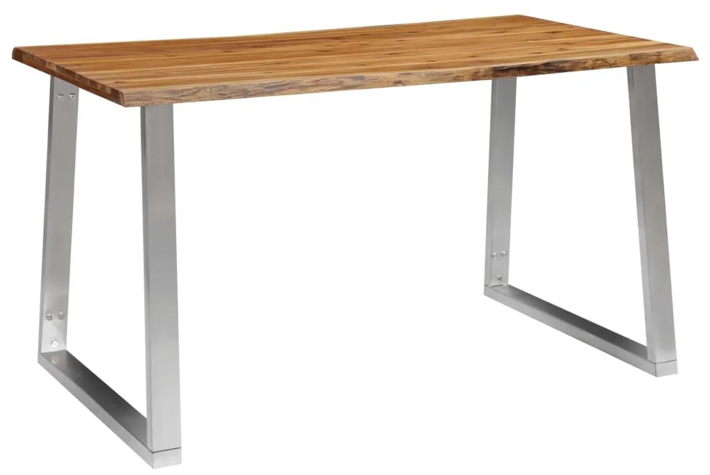 283892 vidaXL Mesa de jantar 140x80x75 cm acácia maciça e aço inoxidável