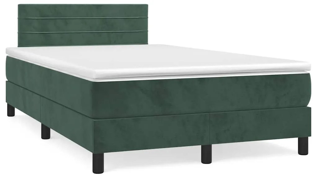 vidaXL Cama box spring com colchão e luzes LED veludo verde-escuro