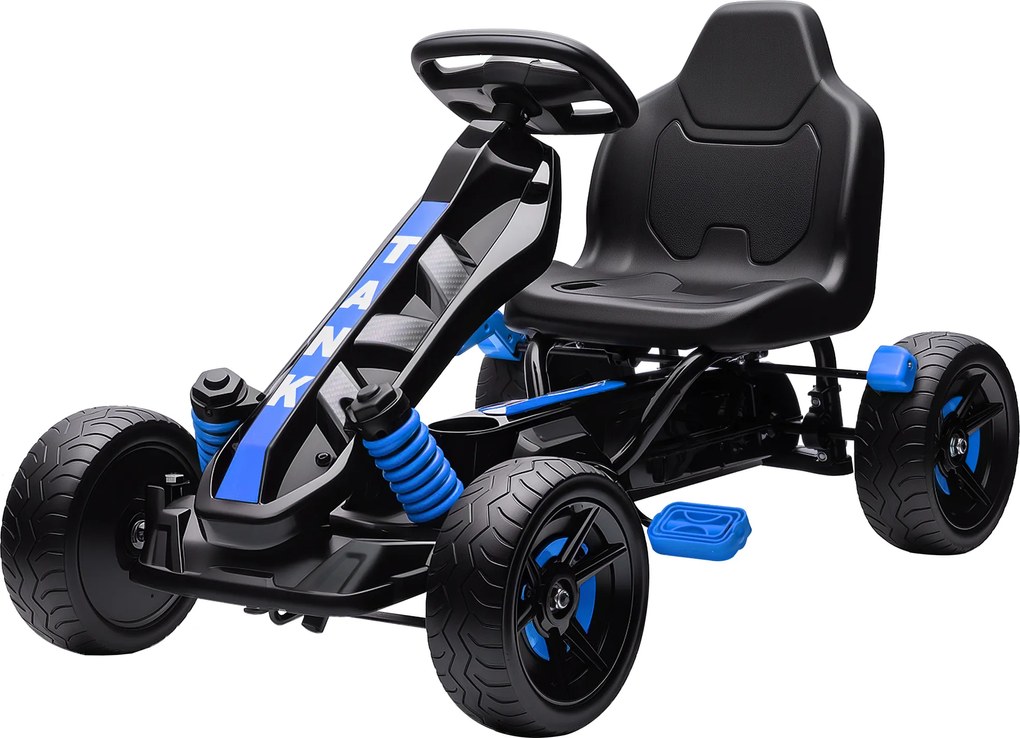 Kart a pedais para crianças, karting infantil para 3 a 6 anos com roda livre, travão e rodas antiderrapantes em EVA, azul