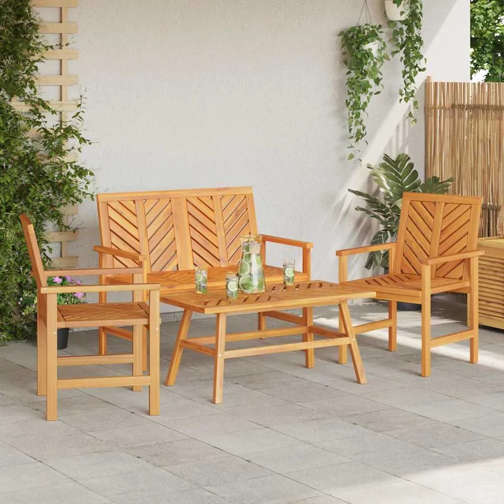 Conjunto de Lounge para Jardim de 4 Peças de Madeira Sólida de Acácia