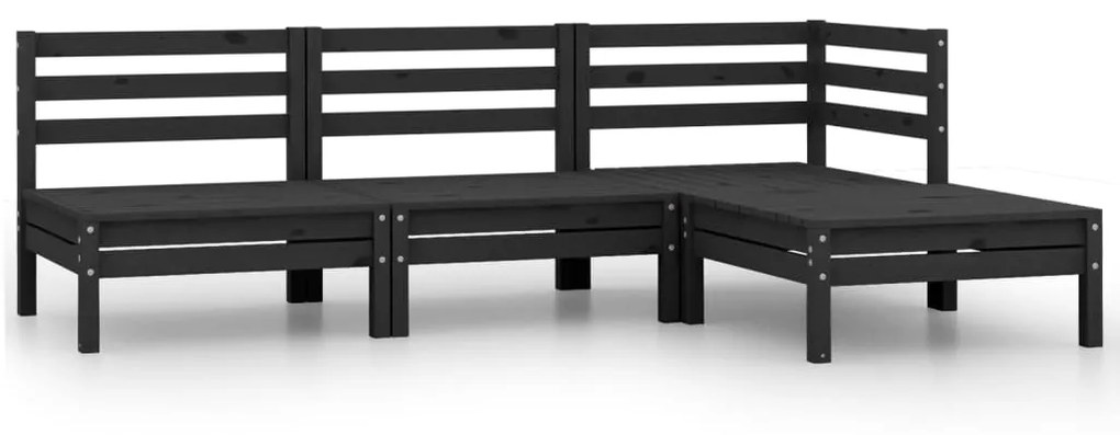 vidaXL 4 pcs conjunto lounge de jardim pinho maciço preto