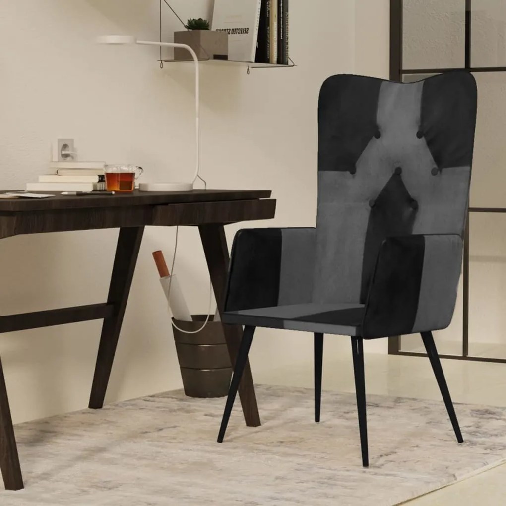 339662 vidaXL Poltrona de apoio couro genuíno preto e cinzento