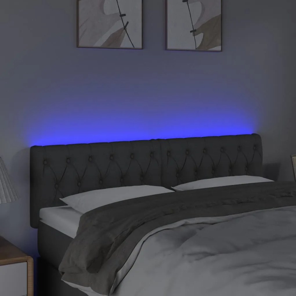 Cabeceira de cama c/luzes LED tecido 144x7x78/88cm cinza-escuro