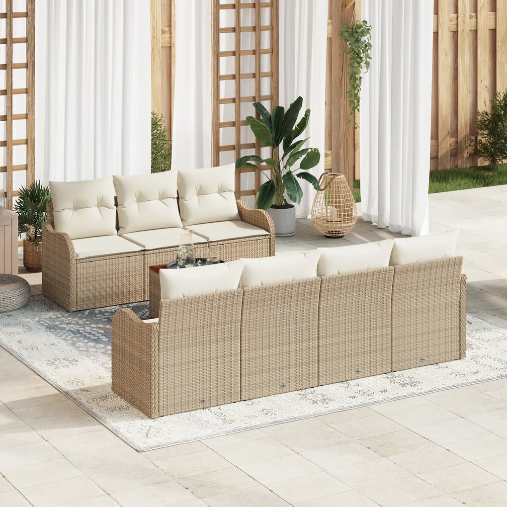 Conjunto de Sofá de Jardim com 8 Peças e Almofadas Bege de Polyrattan