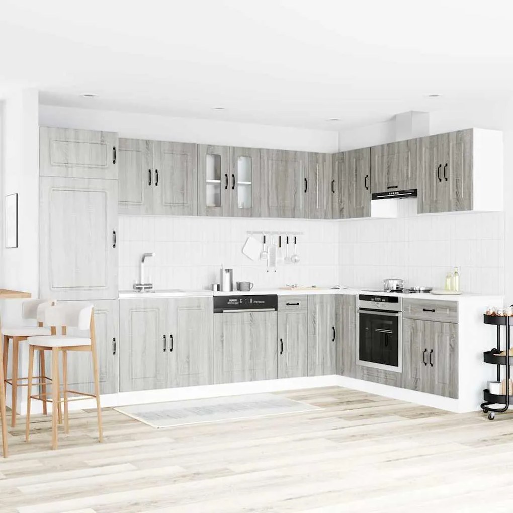 Armário de Cozinha vidaXL "Kalmar" com Duplos Lavabos Cinza Sonoma em Madeira Engenharia