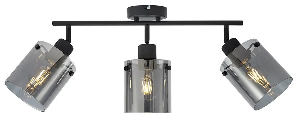 Foco de teto de design preto com vidro fumê 3 luzes - Domo Moderno