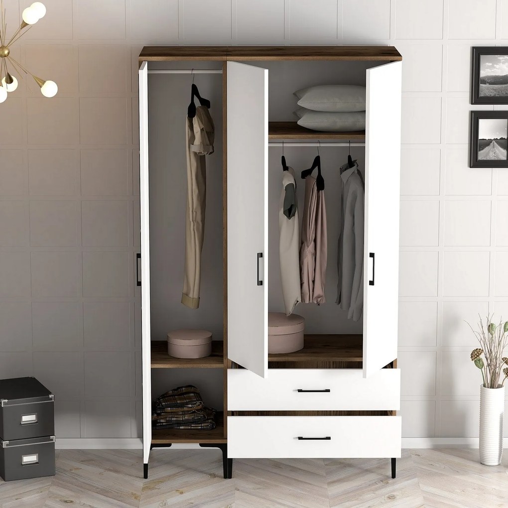 ****  
Roupeiro Kumsal PT – Nogueira/Branco – 120x47,5x201,4 cm

**