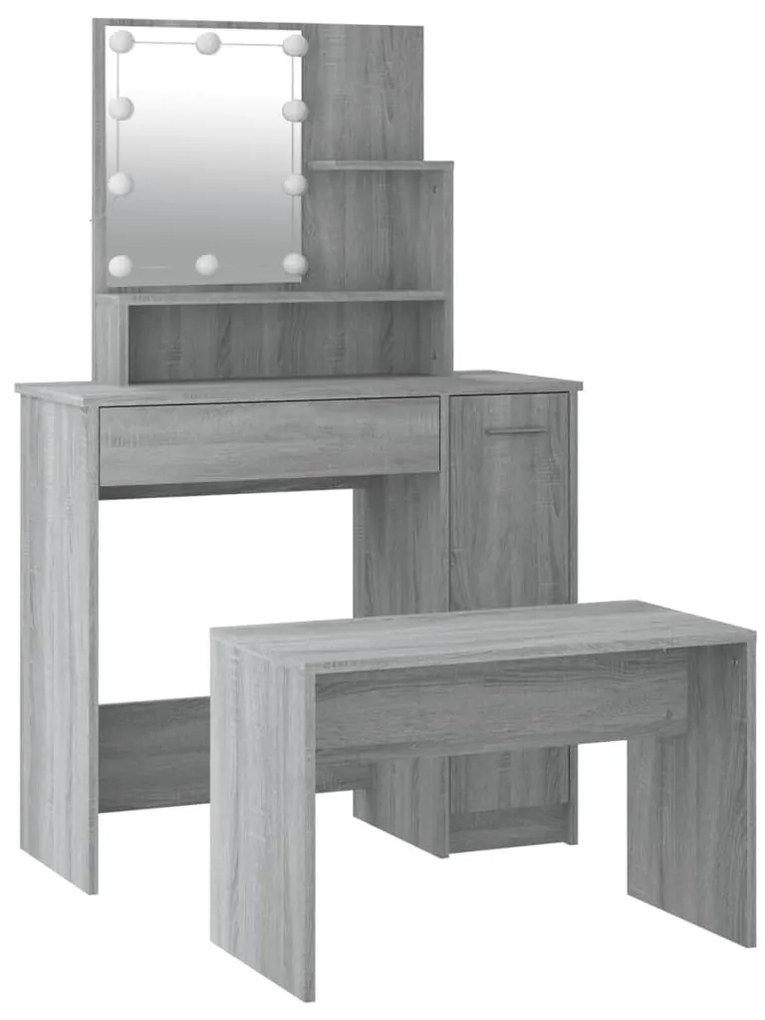 Conjunto toucador c/ LEDs madeira processada sonoma cinza