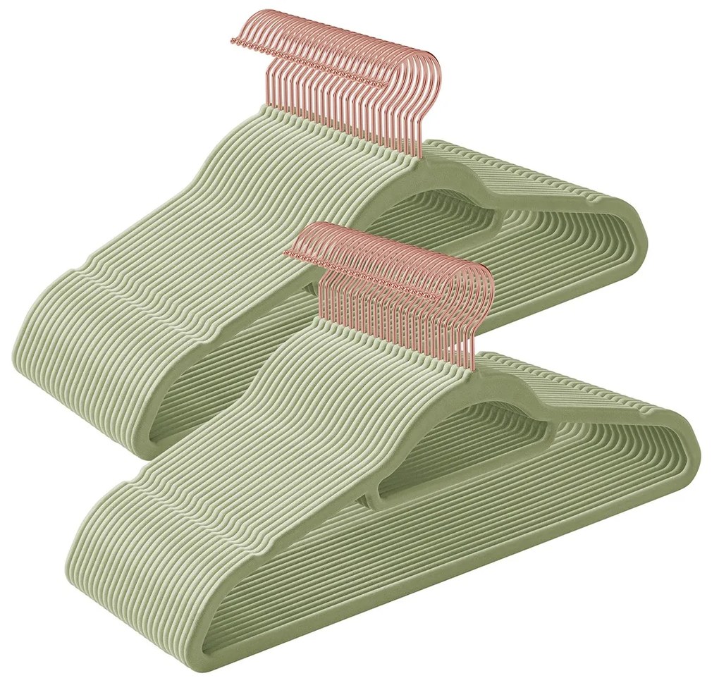 Conjunto de 50 cabides em veludo 43,5 x 22,5 cm Verde + Dourado