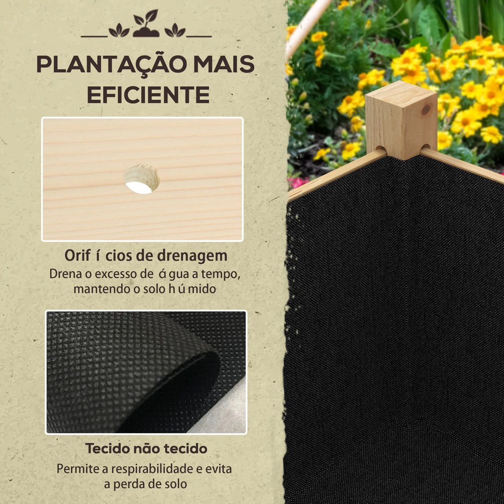 Mesa de Cultivo de Madeira Floreira Elevada 115x55x80 cm com Tecido não Tecido para Cultivo de Plantas Verduras Flores Madeira