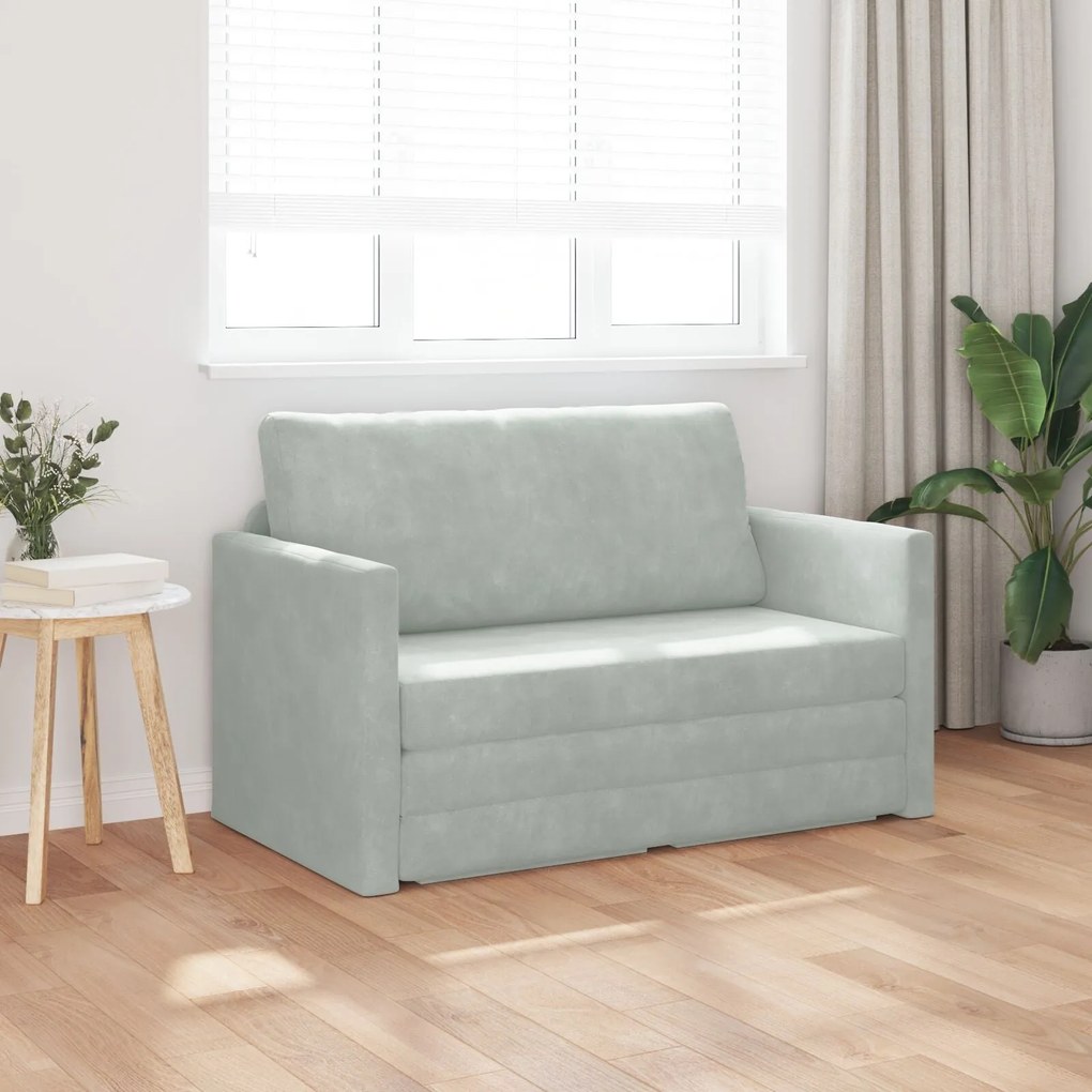 Sofá Cama de Chão 2-em-1 Cinza Claro 124x204x61 cm Veludo