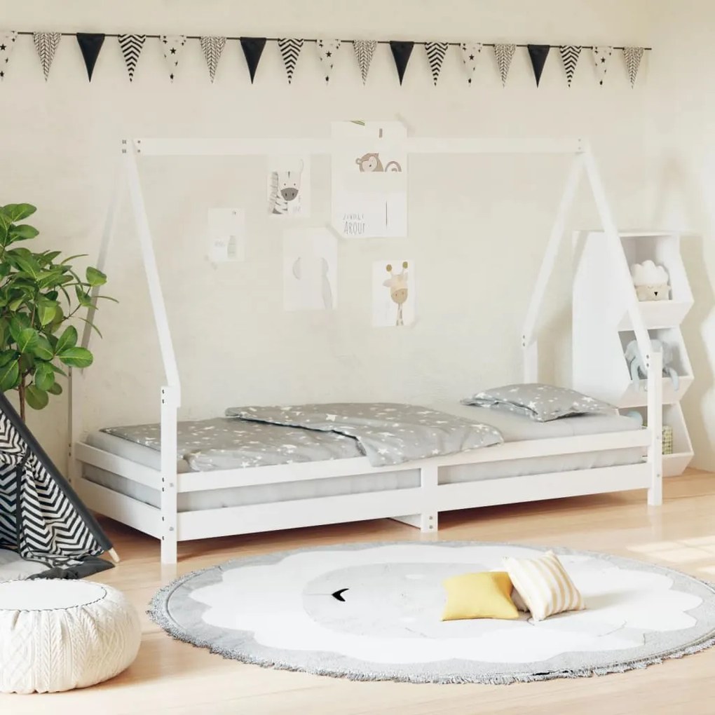 Estrutura de cama infantil 90x200 cm pinho maciço branco