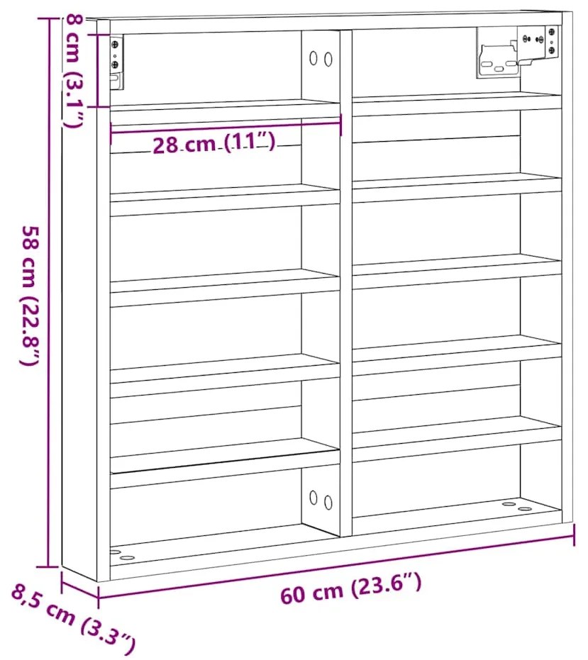 Armário Vitrine Preto Carvalho 60x8,5x58 cm Madeira Engenharia
