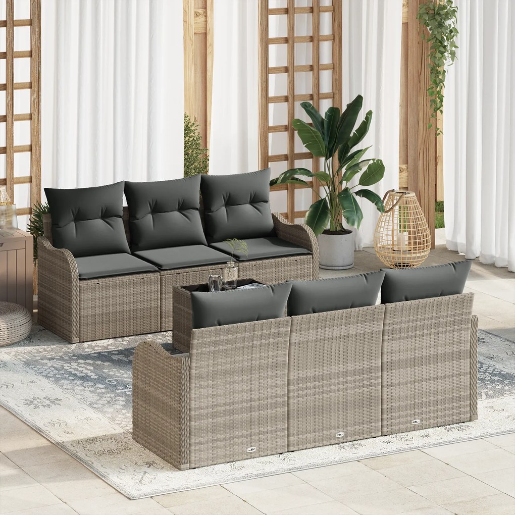Conjunto de Sofá de Jardim vidaXL de 7 Peças com Almofadas Cinzento Cl